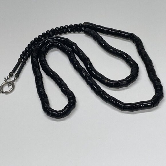 RARE Vintage Black Stacked Snake Beads Long Necklace Unique!   SL17 - Picture 12 of 15